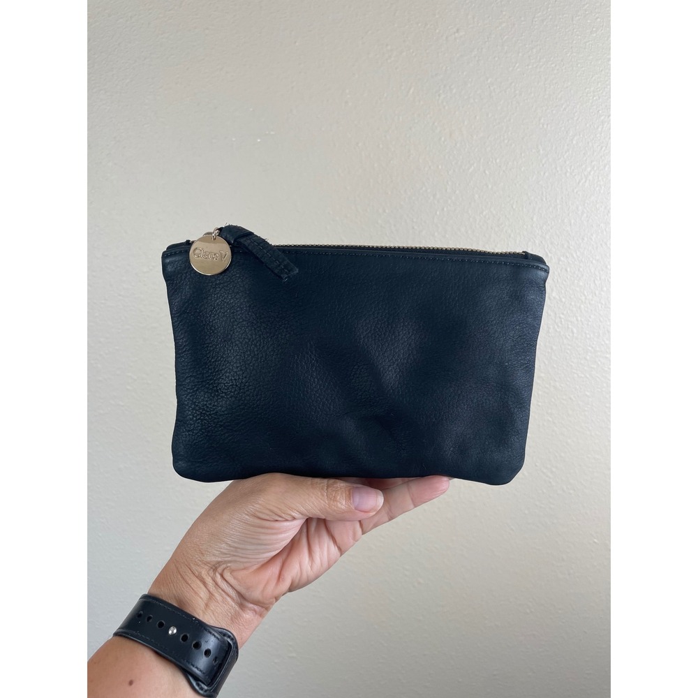 Clare V black Pebbled Leather Pouch Zip Clutch Bag Made in LA